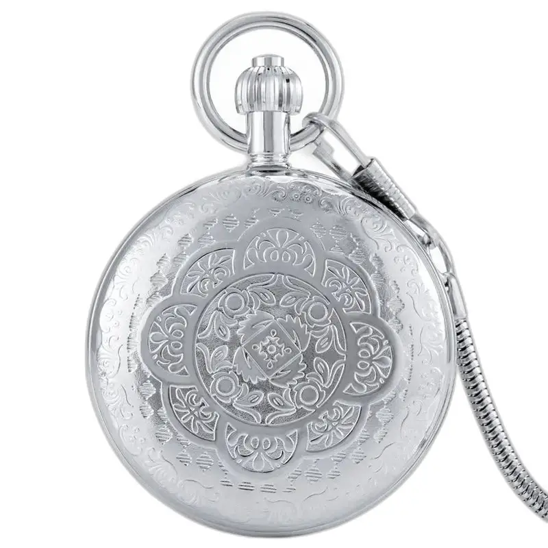 Oriental Flower Automatic Silver Pocket Watch