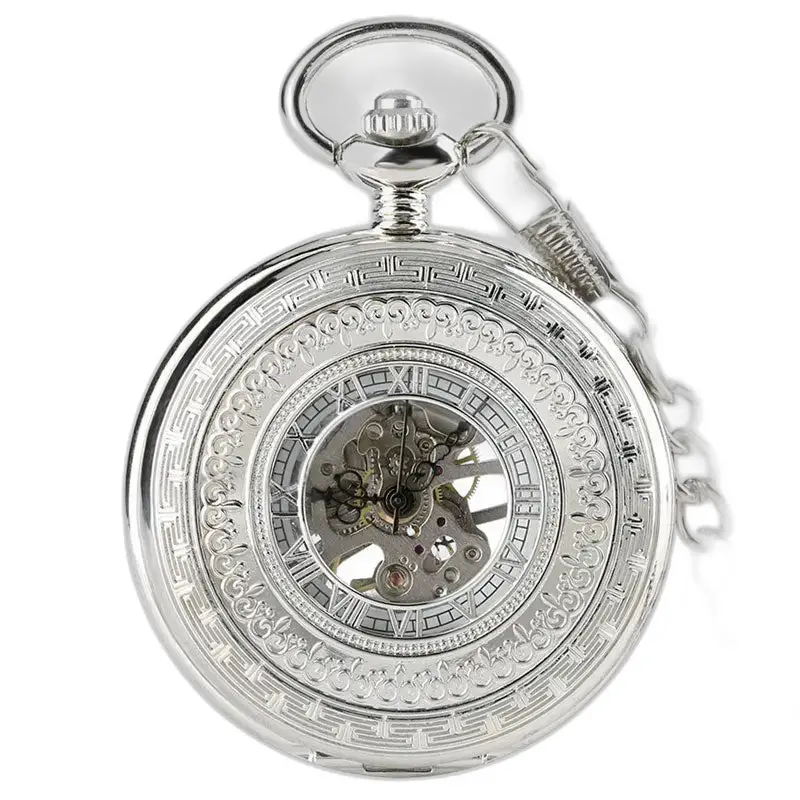 Men's Luxury Mechanical Silver Pocket Watch