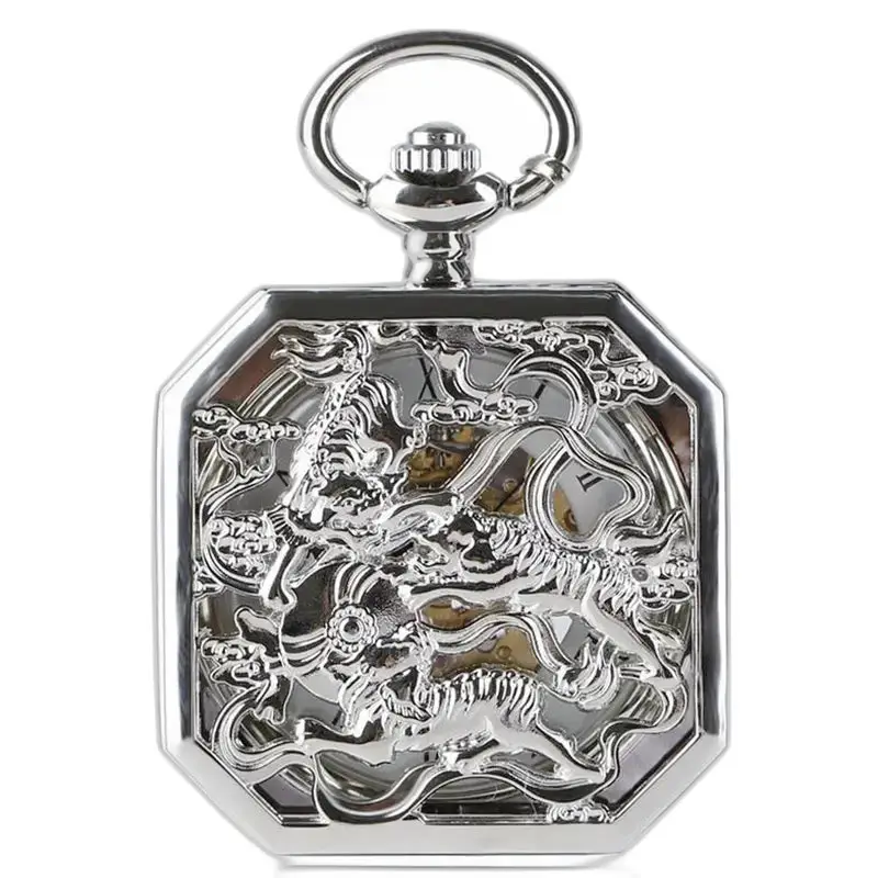 Luxury Octagonal Mechanical Silver Pocket Watch