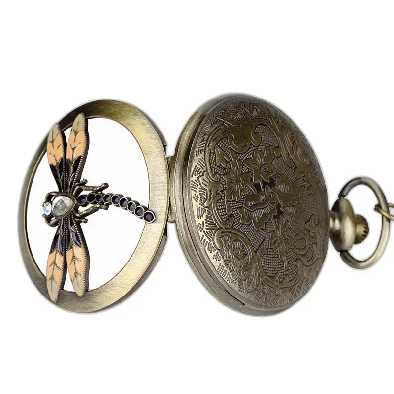 Modern Chic Dragonfly Bronze Pocket Watch