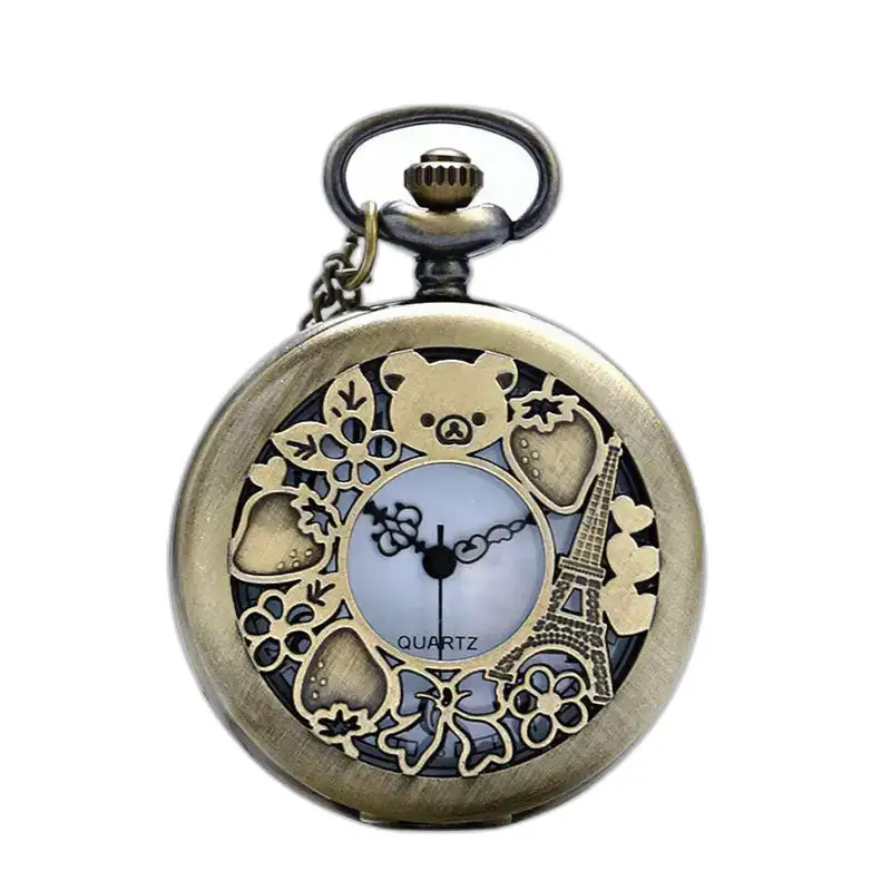 Glamorous Bronze Necklace Pocket Watch