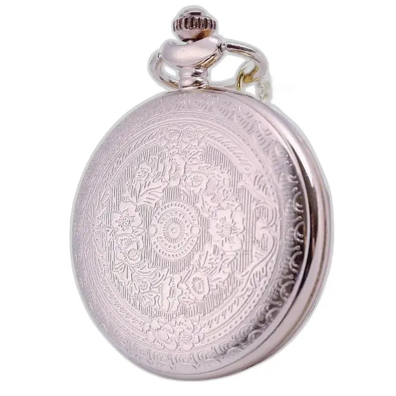Pocket Watch Necklace Japanese Quartz Flower Relief