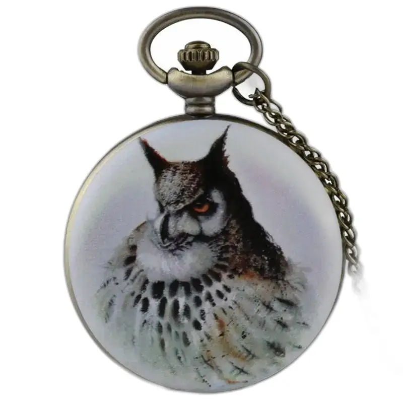 Fancy Bronze Snowl Necklace Pocket Watch