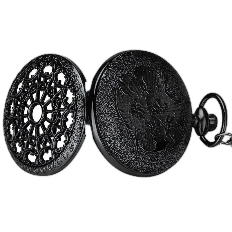 Pocket Watch Necklace Spider Flower Black Bronze