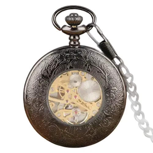 Dark Machine Illusion Pocket Watch with Visible Mechanism and Ornate Design
