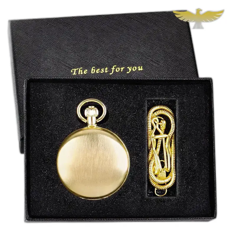 Double Chasseur Luxury Men's Women's Pocket Watch with Chain in Black Box
