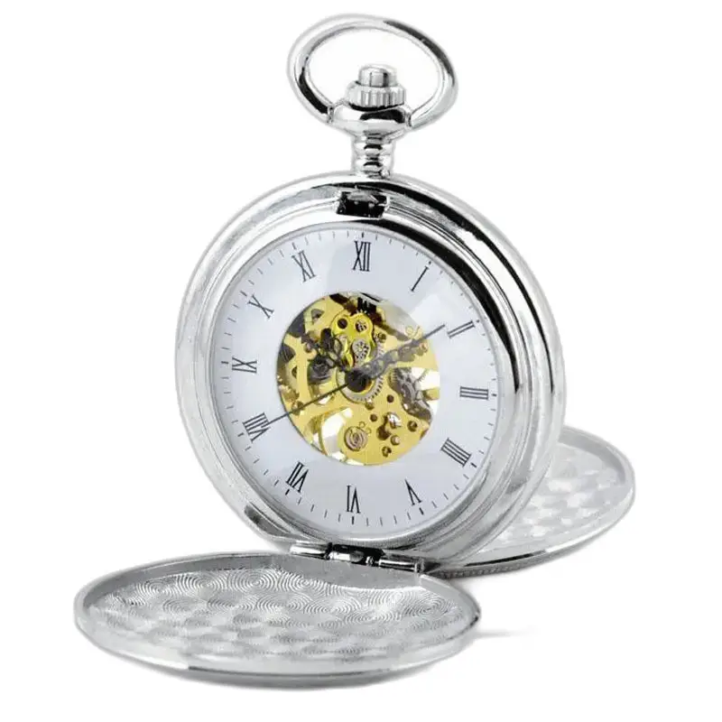 Chic Double Clapper Mechanical pocket watch in silver, elegant and precise