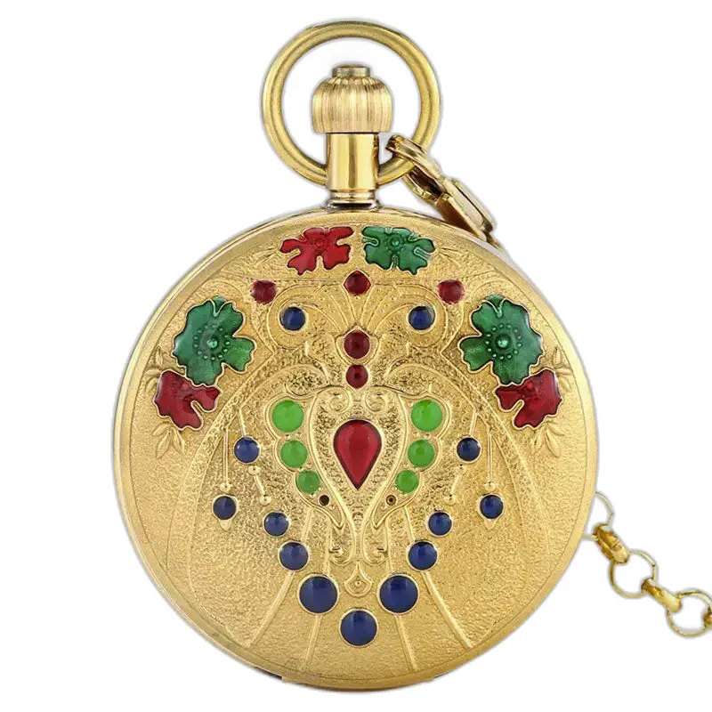 Gold Luxury Women's Double Flaps Pocket Watch with an elegant gold design