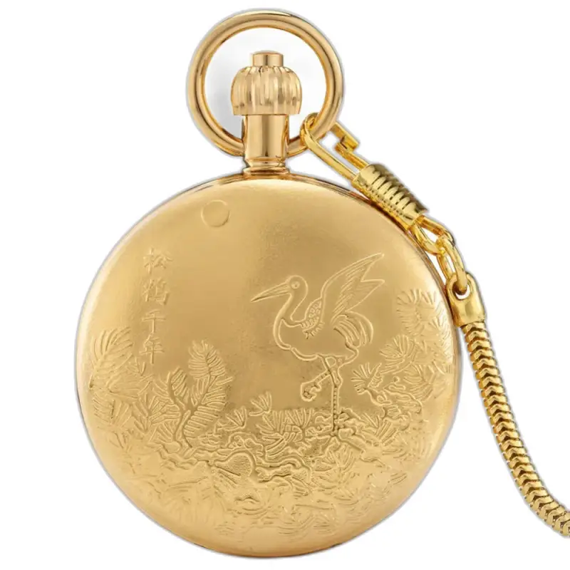 Luxury Bird Gold Garden Pocket Watch with Elegant Gold Crane Design