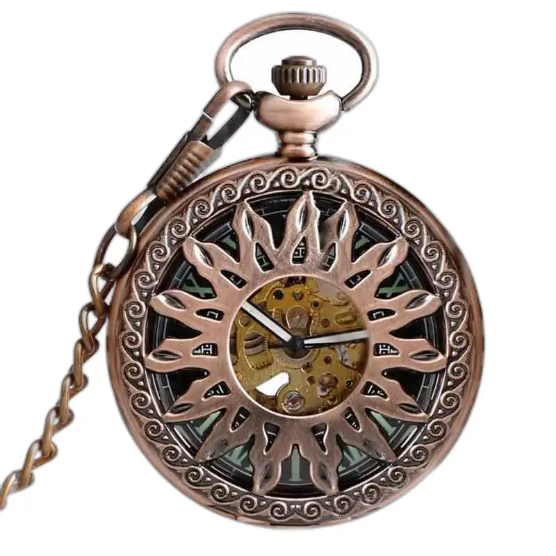 Carnelian luxury pocket watch with visible ornate bronze mechanism