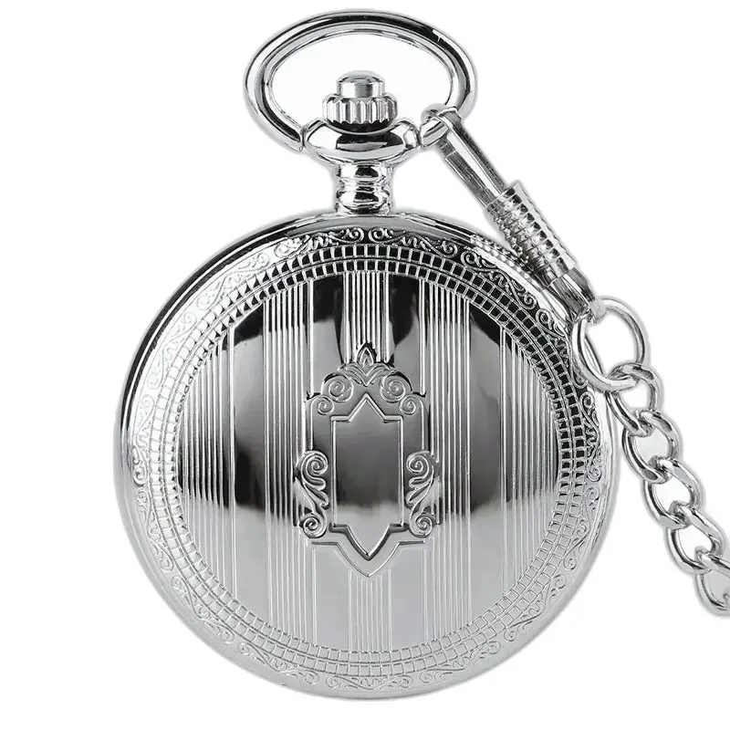 Luxury Men's Mechanical Silver pocket watch with mechanical movement and chain