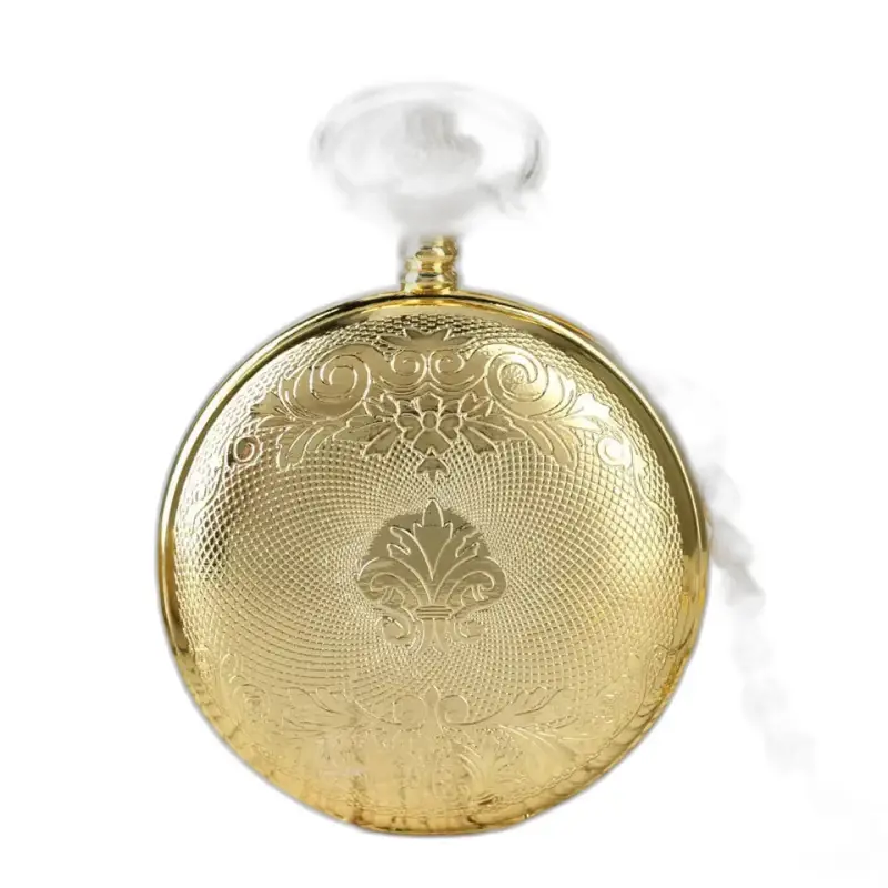 Luxury Gold Skeleton Pocket Watch with Roman Numerals and Ornate Gold Finish