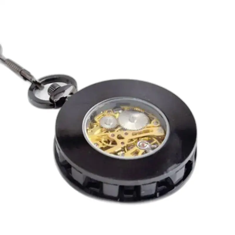 Luxury Silver Mechanical Pocket Watch with an elegant black metal design