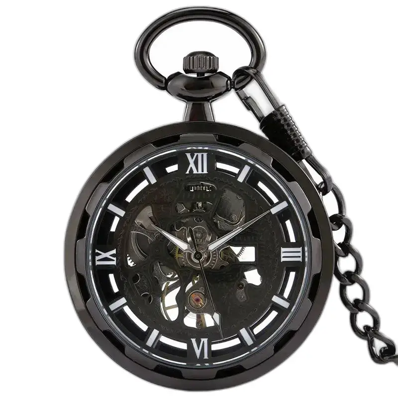 Black Dream Chic Mechanical pocket watch with elegant black skeleton