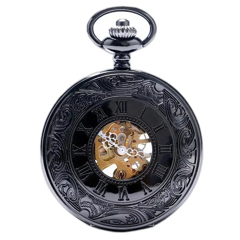 Black Metal Chic Mechanical pocket watch with visible black metal mechanism