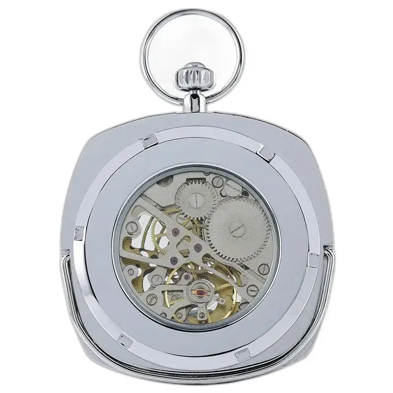 Silver mechanical pocket watch with elegant and luxury open dial