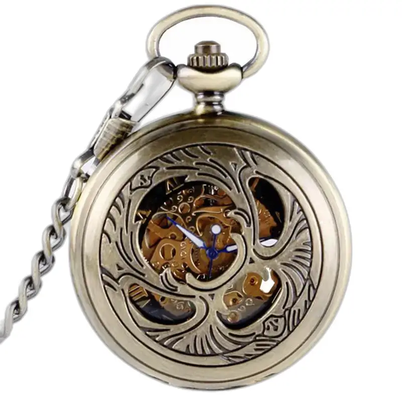 Chic mechanical pocket watch with manual winding and visible gears