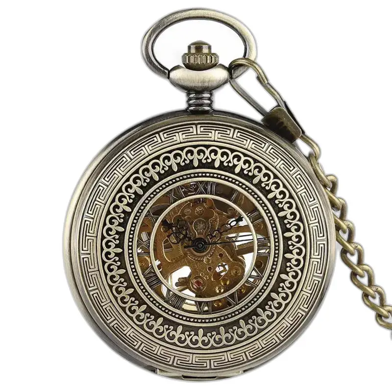 Men's Demi Chasseur Mechanical Pocket Watch with an ornate bronze motif
