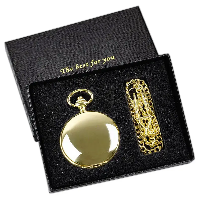 Men's Double Chasseur Mechanical Pocket Watch, gold watch in black box