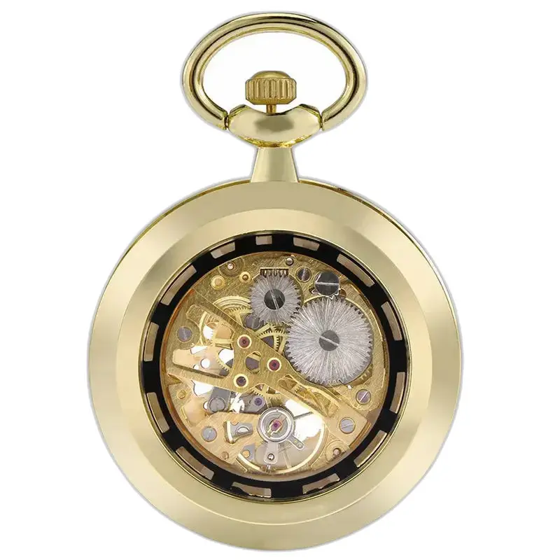 Golden Skeleton Chic mechanical pocket watch with elegant gold design