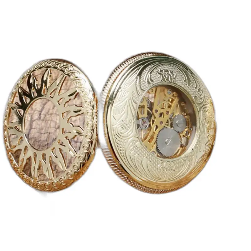 Golden Sun Mechanical Pocket Watch with an ornate and elegant design