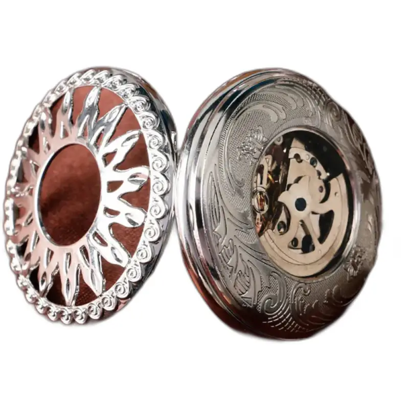 Golden Sun Mechanical Pocket Watch Black with silver sun design