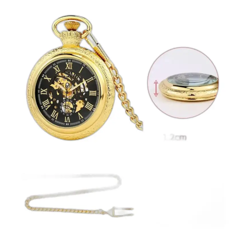 Goldenheirloom Luxe Men's Mechanical Pocket Watch with Gold Chain