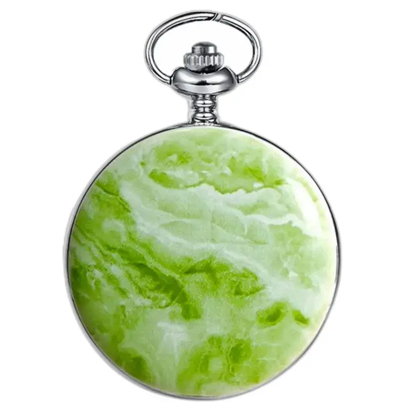 Luxury Greenmarble Mechanical Pocket Watch with a green and white marbled design