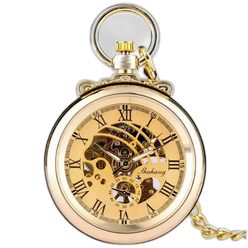 Luxury chic gold mechanical pocket watch with gold mechanical movement