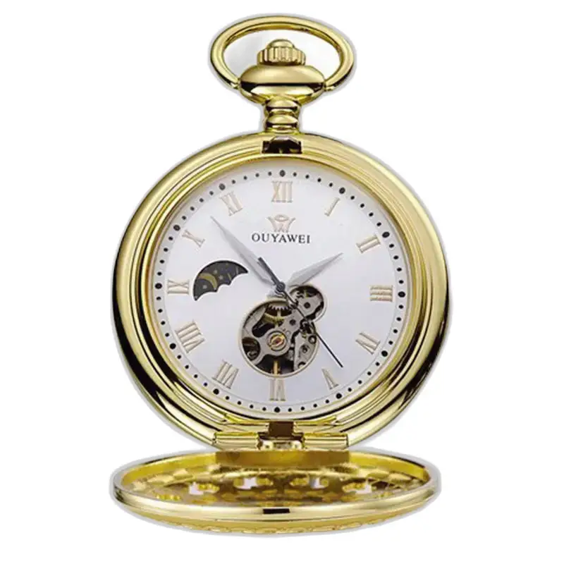 Luxury vintage men's mechanical pocket watch in elegant and refined tinted gold