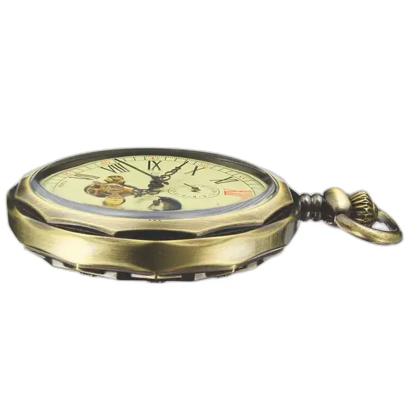 Luxury Moon Phase Mechanical Pocket Watch in elegant antique bronze