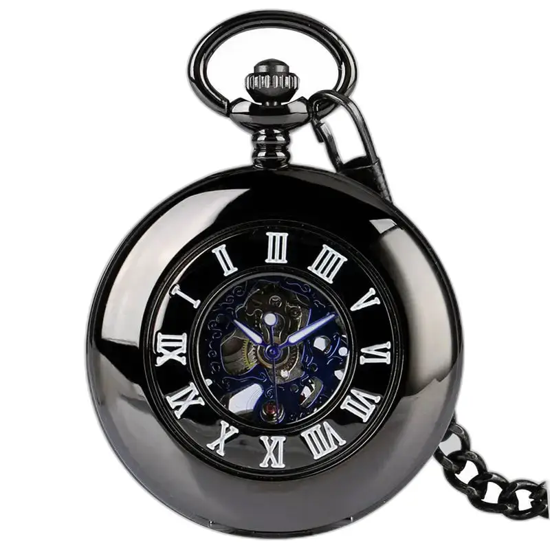 Modern Chic Black Pocket Watch with elegant Roman numerals and refined design