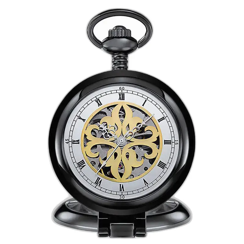 Antique Skeleton Luxury Pocket Watch with Black and Gold Finish