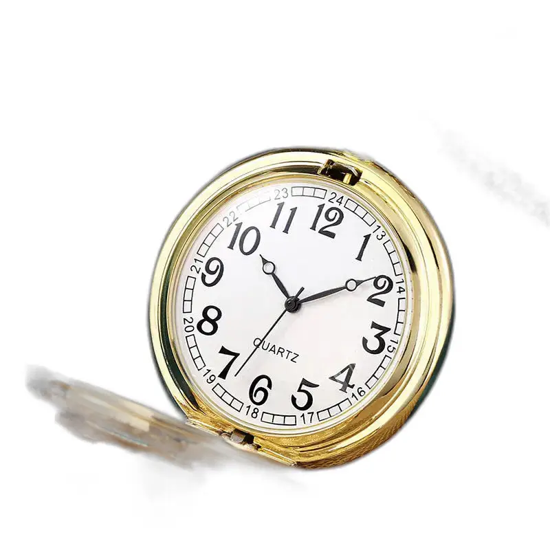 Blue Fish Pocket Watch with White Pearl and white dial surrounded by gold