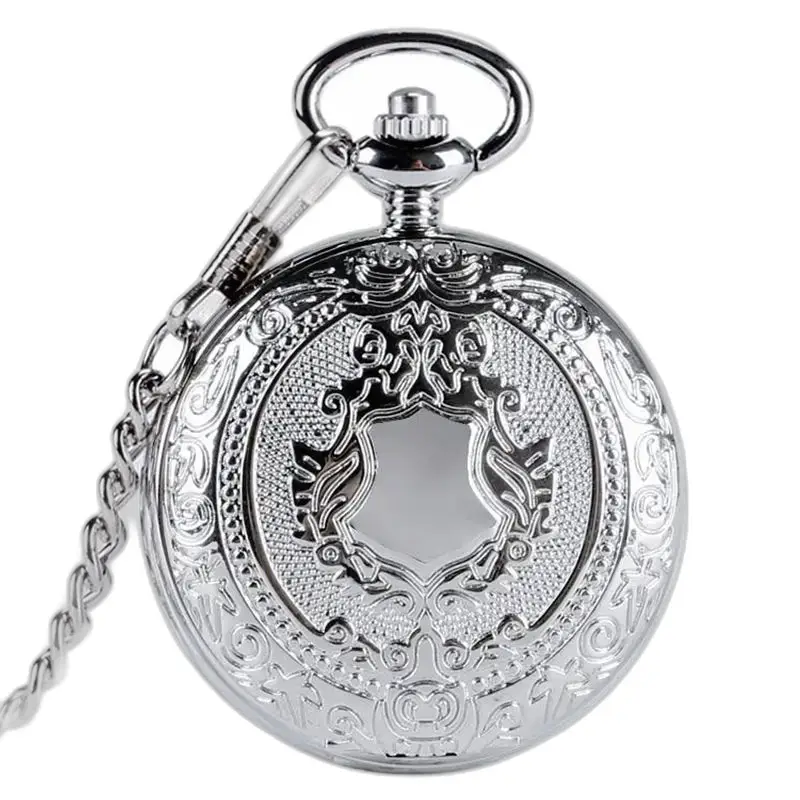 Royal Silver Case Chasseur Chic Pocket Watch with Ornate Silver Chain