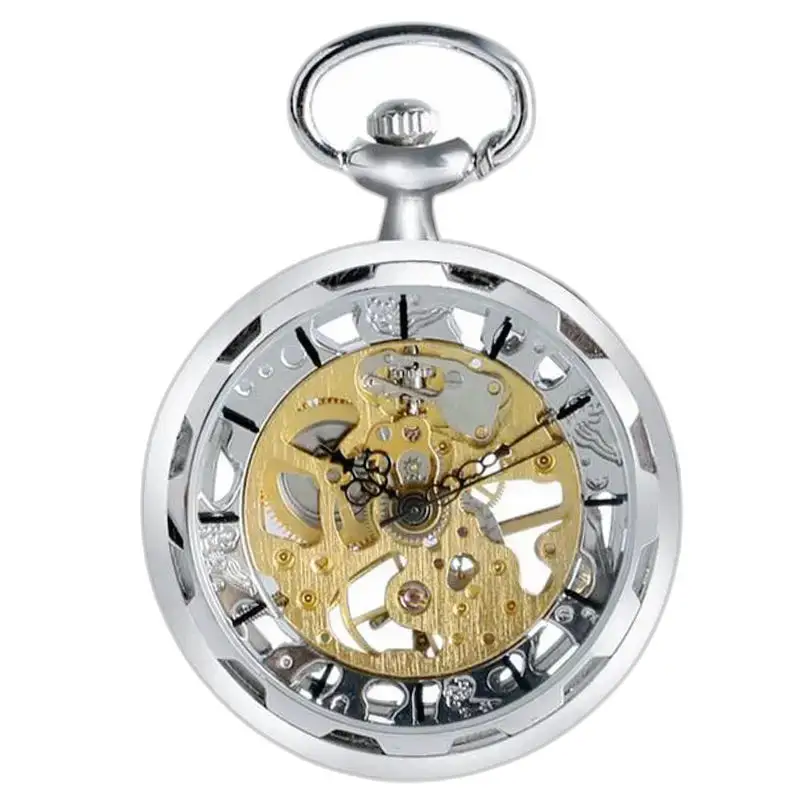 Luxury Mechanical Skeleton Pocket Watch in silver with sophisticated design