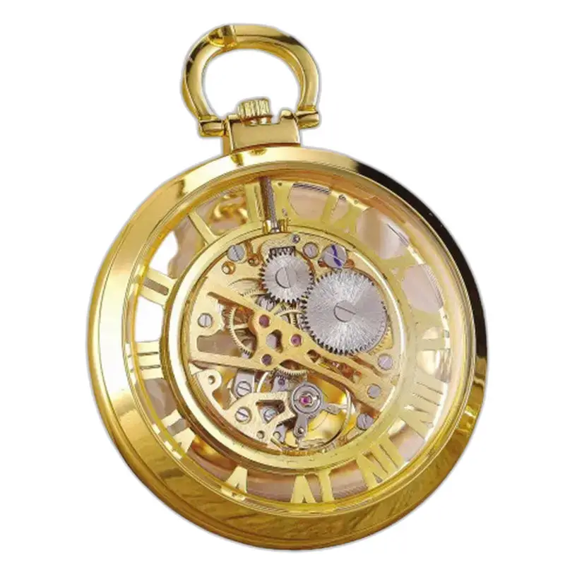 Luxury Mechanical Skeleton Pocket Watch with gold case and elegant design