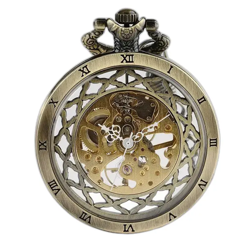 Luxury Round Skeleton Pocket Watch in bronze, high-end and elegant style
