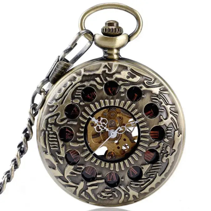 Vintage Style Ornate Bronze Pocket Watch Showing Internal Mechanisms