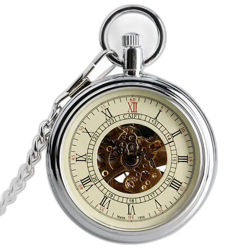Elegant and classic vintage automatic silver pocket watch
