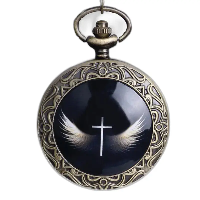 Trendy Angel Wing Necklace Watch with vintage necklace watch, cross and wings