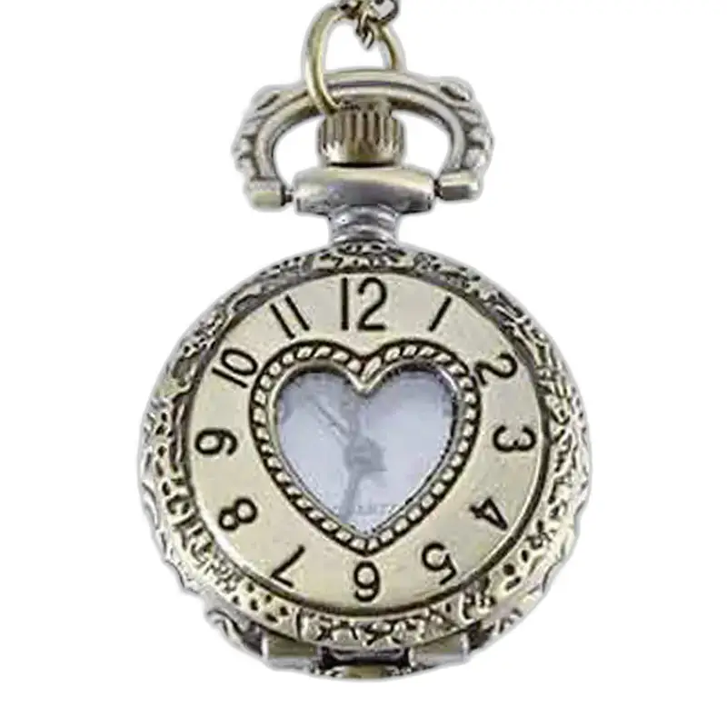 Antique Necklace Watch with Engraved Heart, Elegant Vintage Metal Pendant Watch