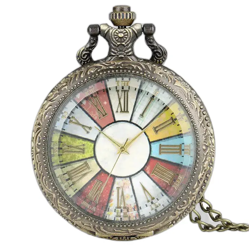 Antique Vintage Bronze Necklace Watch with a colorful and ornate design