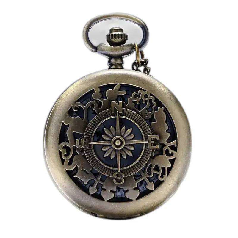 Vintage Style Compass Necklace Watch for Men and Women with an antique bronze compass