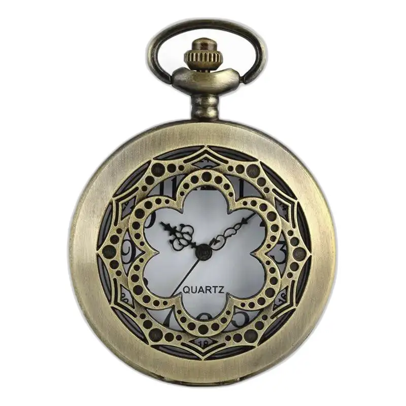 Retro Geometric Flower Bronze Necklace Watch with antique bronze style