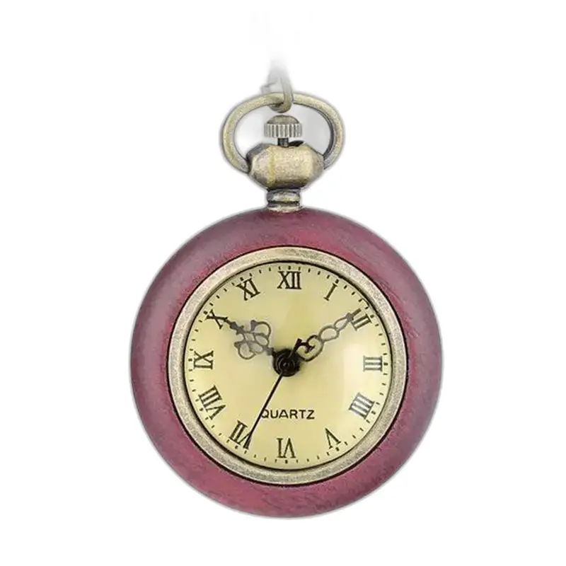 Modern Wooden Open Dial Necklace Watch with Maroon Watch and Roman Numerals