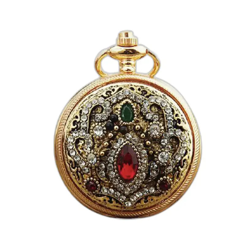 Chic Royale Necklace Watch for Men Women with Gold and Precious Stone Necklace Watch