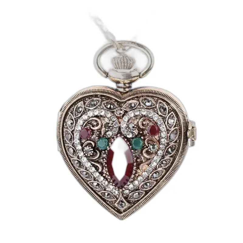 Open Flip Diamond Heart Necklace Watch with an elegant heart-shaped design