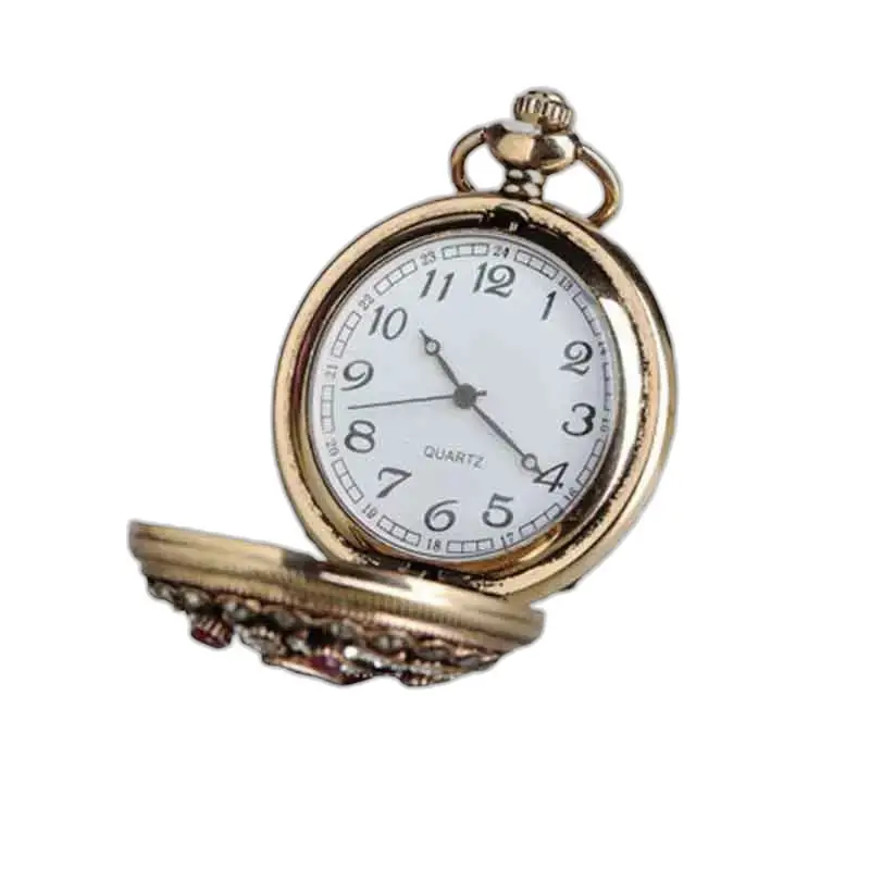 Women's Necklace Watch with Precious Stones and Open Shiny Gold Watch