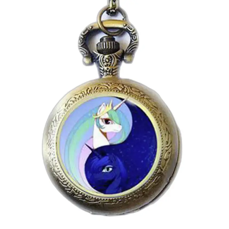 Bronze and Gold Unicorn Necklace Watch with bronze unicorn yin-yang design